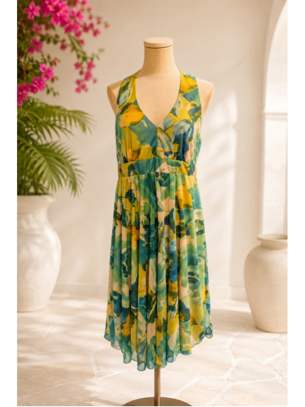 Motherhood Maternity Floral Chiffon Empire Waist Halter Dress L